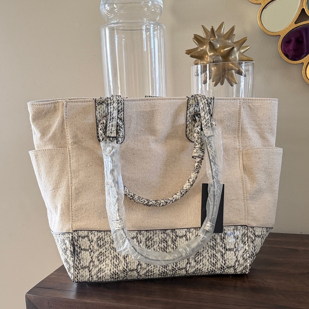 NWT Alfani Linen/Snake Tote Bag